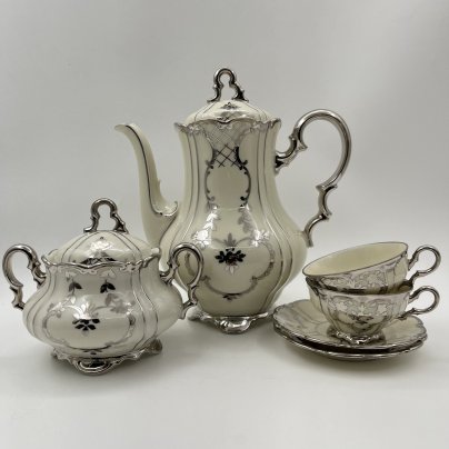 Сервиз тет-а-тет (6 предметов), фарфор, серебрение, Volkstedt Beyer & Bock, Германия, 1950-1970 гг.
