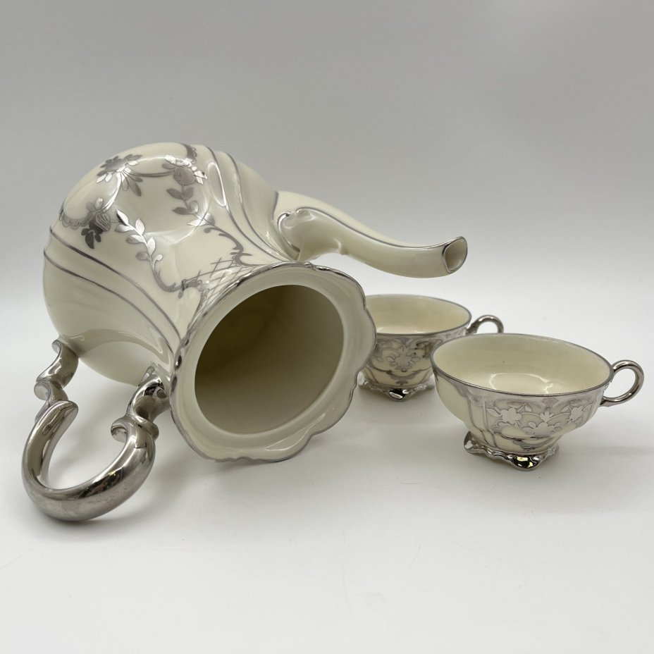 Сервиз тет-а-тет (6 предметов), фарфор, серебрение, Volkstedt Beyer & Bock, Германия, 1950-1970 гг.