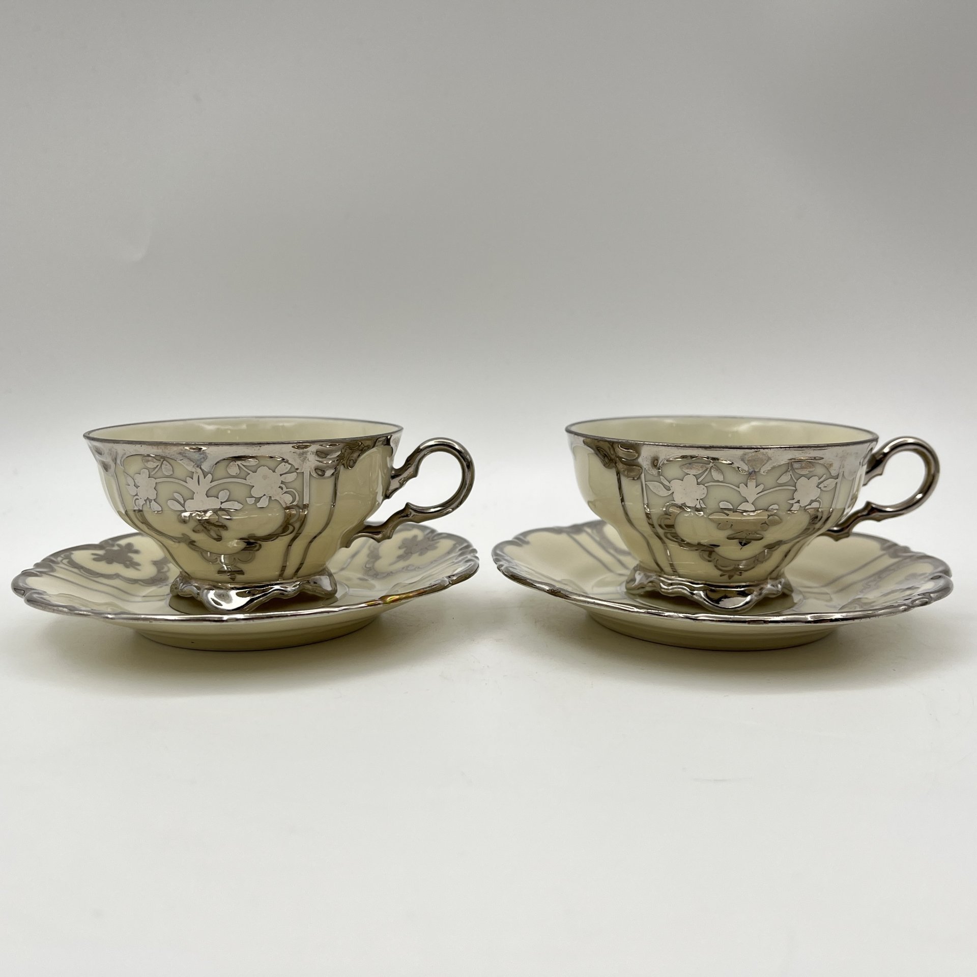 Сервиз тет-а-тет (6 предметов), фарфор, серебрение, Volkstedt Beyer & Bock, Германия, 1950-1970 гг.