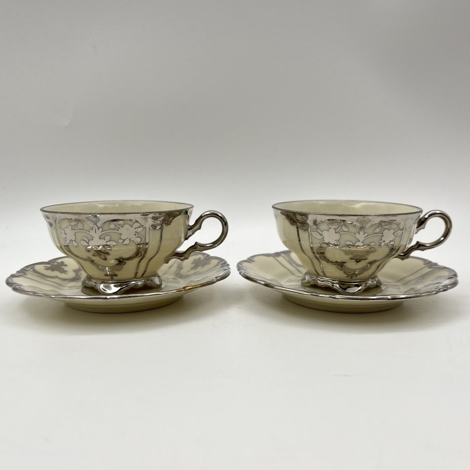 Сервиз тет-а-тет (6 предметов), фарфор, серебрение, Volkstedt Beyer & Bock, Германия, 1950-1970 гг.