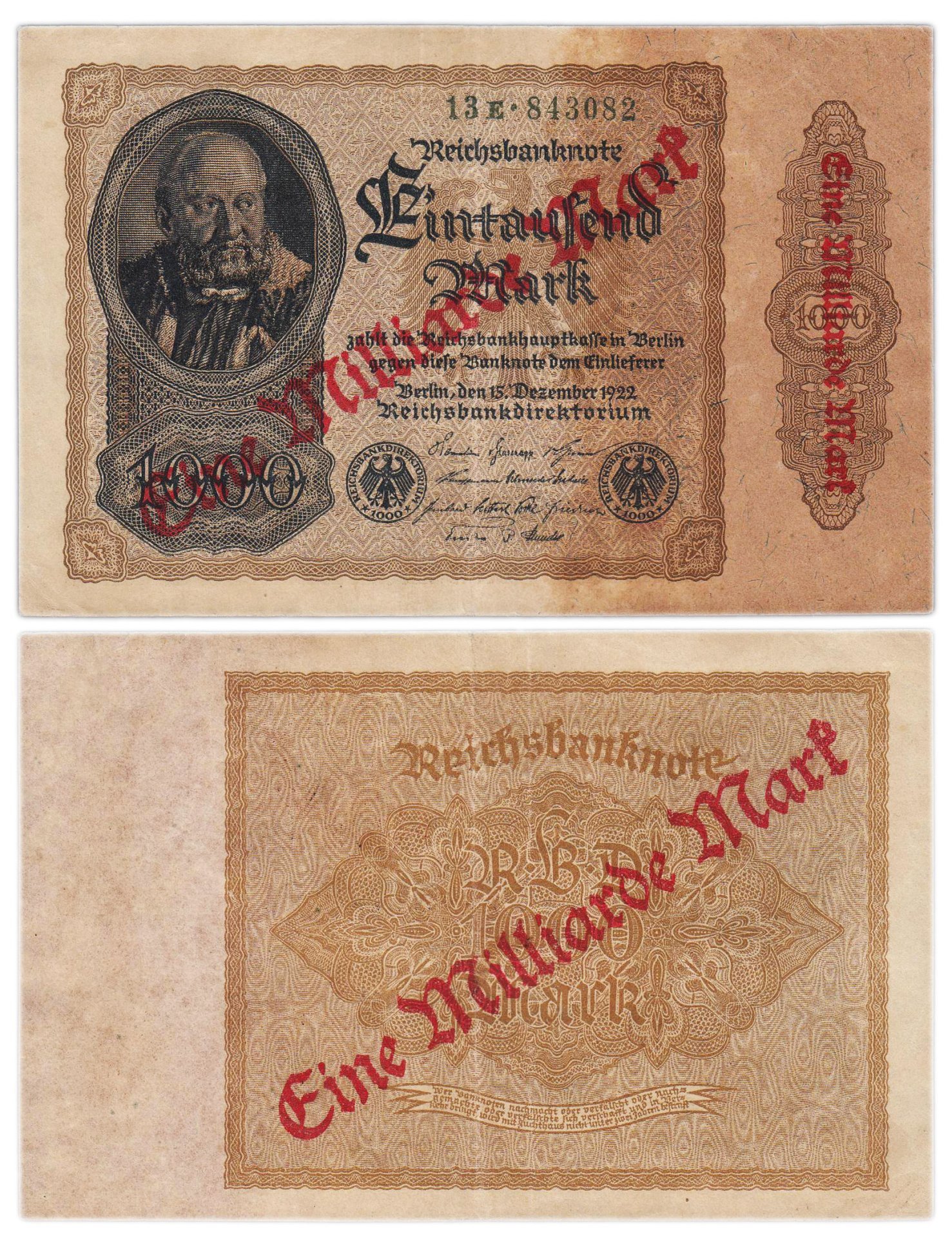 Германия 1000000000 марок 1923 на 1000 марок 1922