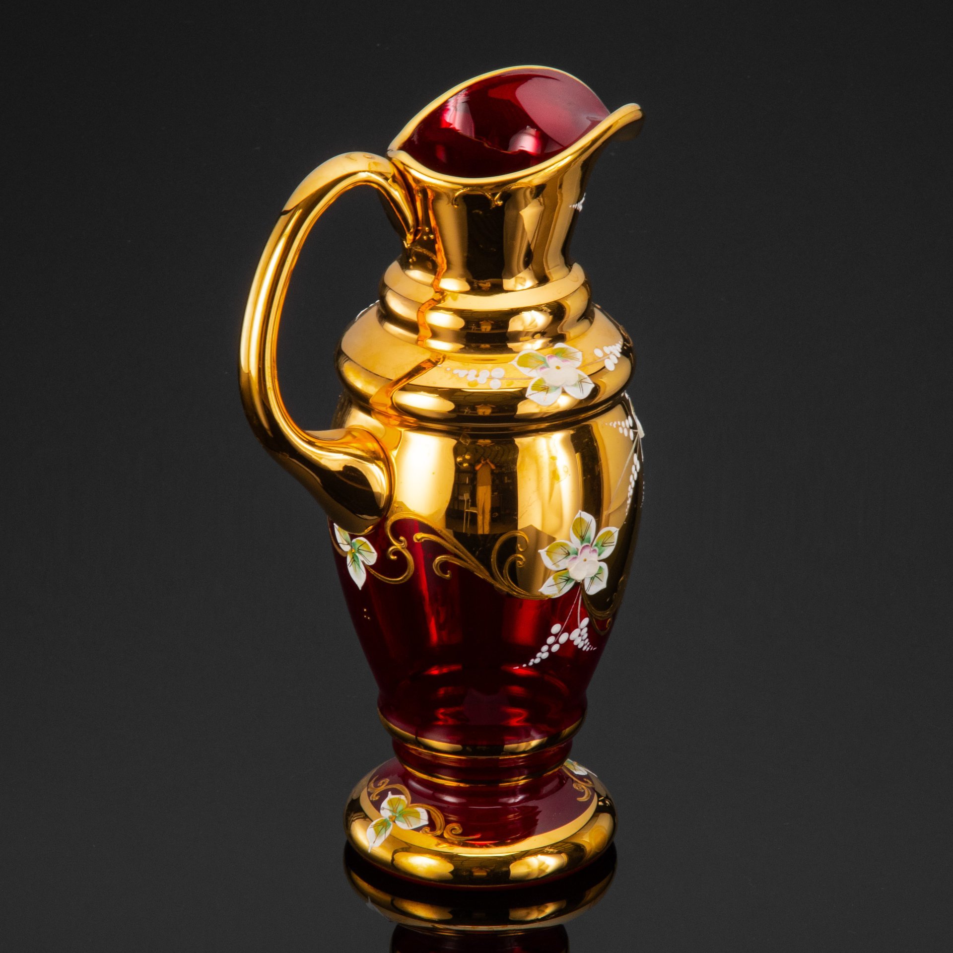 Набор для воды и прохладительных напитков с цветочным декором на 6 персон, стекло, золочение, лепной декор, Bohemia Crystal (Bohemia Glass), Чехословакия, 1970-1990 гг.