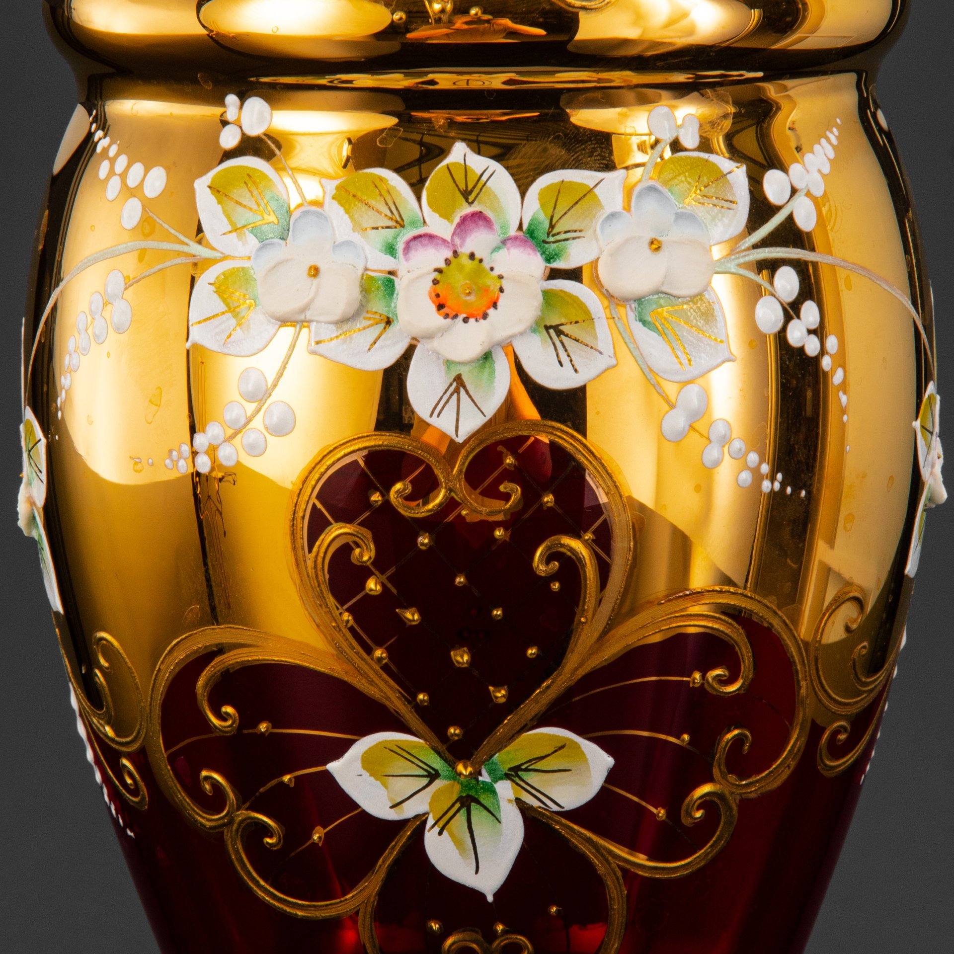 Набор для воды и прохладительных напитков с цветочным декором на 6 персон, стекло, золочение, лепной декор, Bohemia Crystal (Bohemia Glass), Чехословакия, 1970-1990 гг.