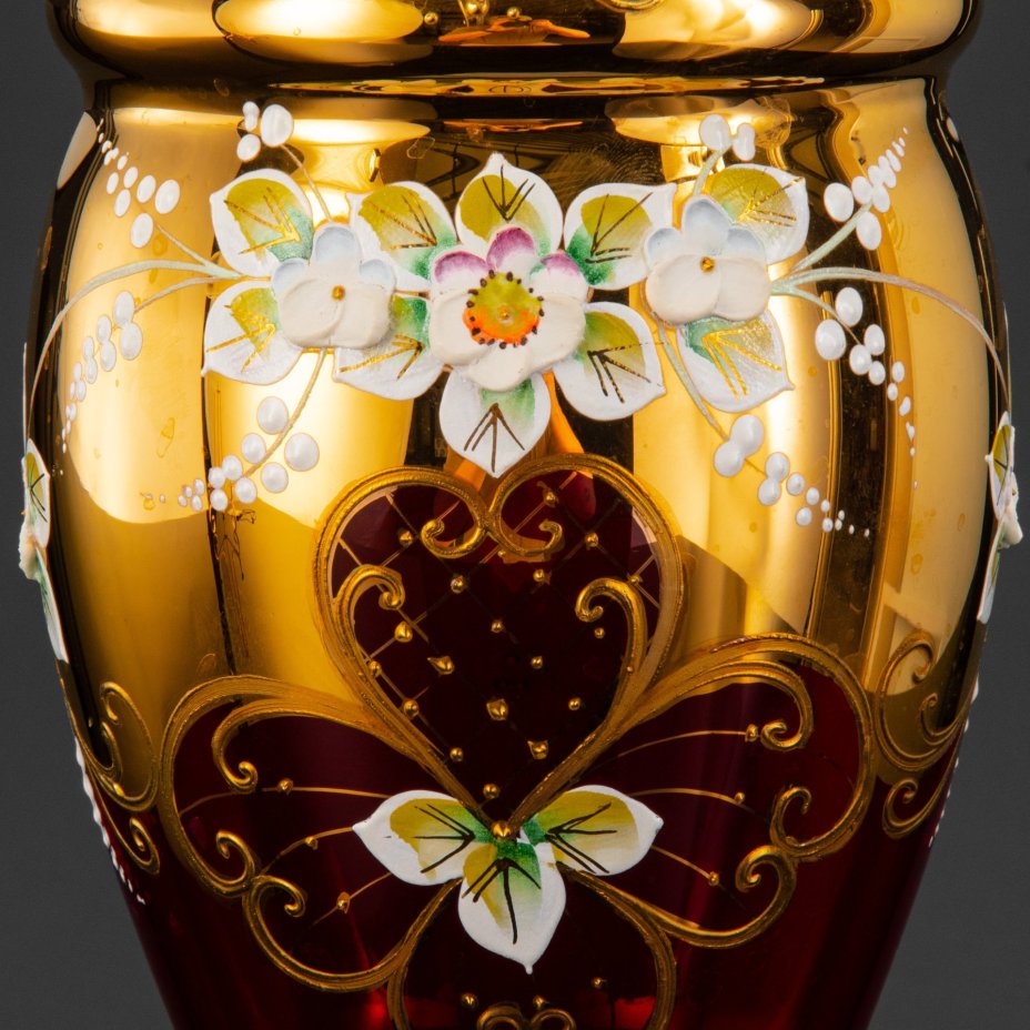 Набор для воды и прохладительных напитков с цветочным декором на 6 персон, стекло, золочение, лепной декор, Bohemia Crystal (Bohemia Glass), Чехословакия, 1970-1990 гг.