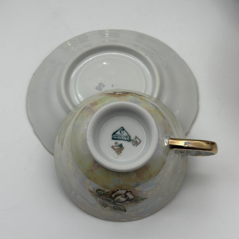 Сервиз кофейный с декором в виде роз на 6 персон (15 предметов), фарфор, деколь, люстр, золочение, Chodziez, Польша, 1964-1991 гг.