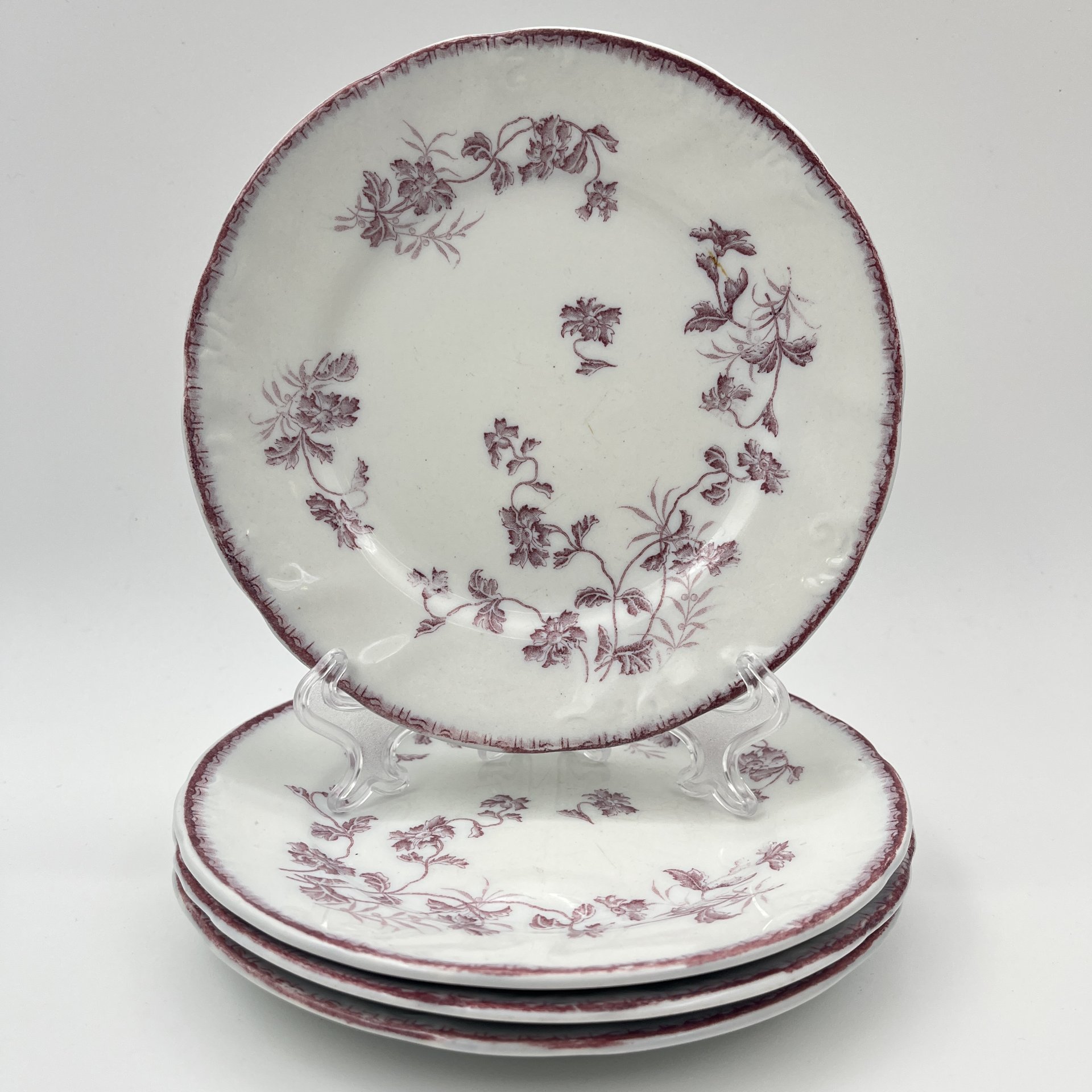 Набор пирожковых тарелок с нежным цветочным декором на 4 персоны, фарфор, деколь, J. & G. Meakin, Великобритания, 1907-1920 гг.