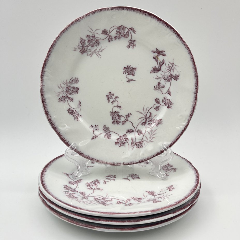 Набор пирожковых тарелок с нежным цветочным декором на 4 персоны, фарфор, деколь, J. & G. Meakin, Великобритания, 1907-1920 гг.