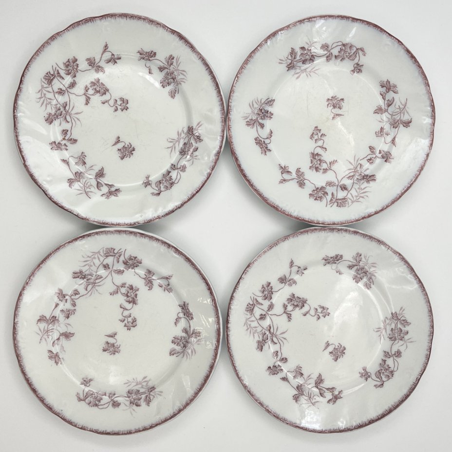 Набор пирожковых тарелок с нежным цветочным декором на 4 персоны, фарфор, деколь, J. & G. Meakin, Великобритания, 1907-1920 гг.