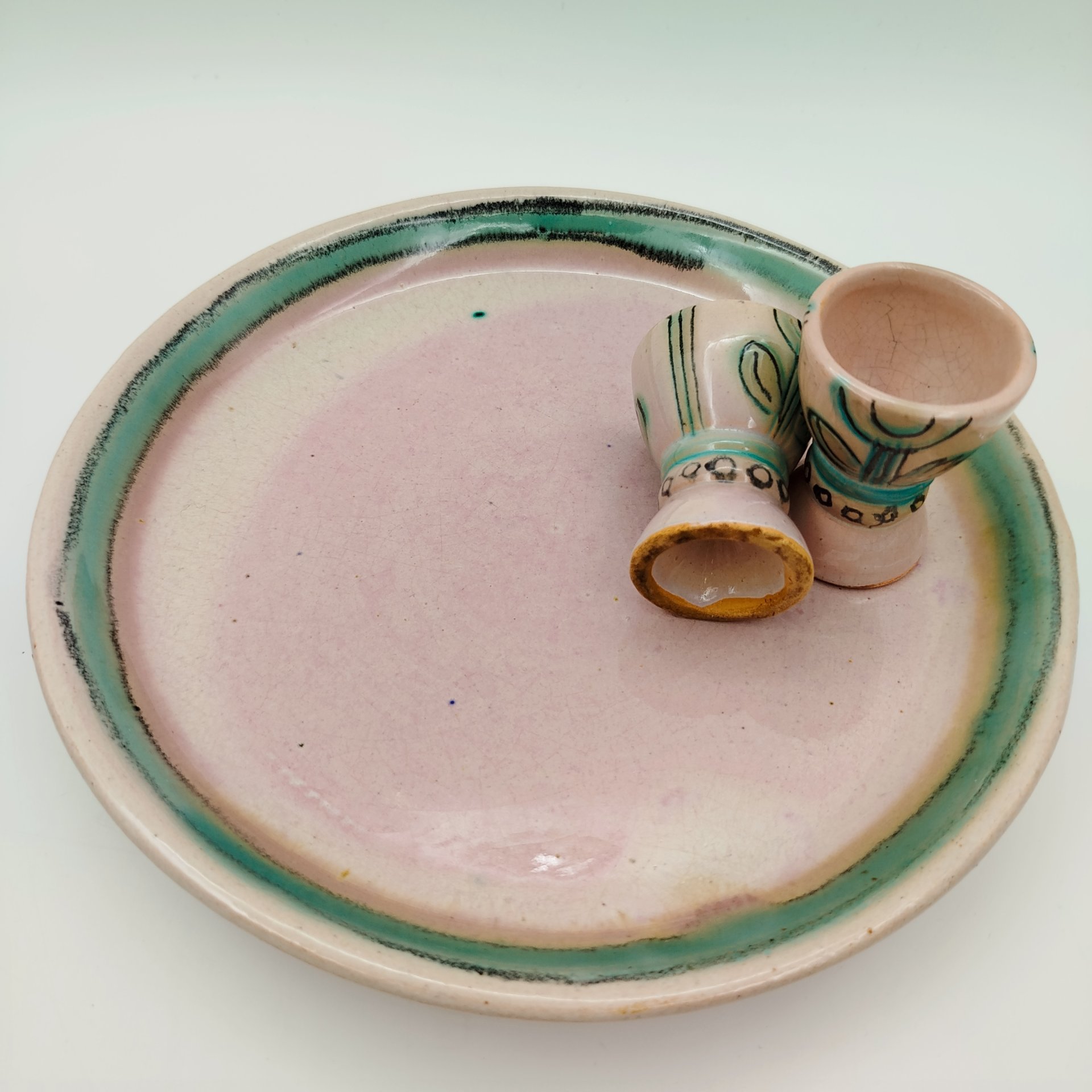 Набор для крепких напитков на 2 персоны (поднос, кувшин, 2 рюмки), Гжельский экспериментальный керамический завод с. Речицы