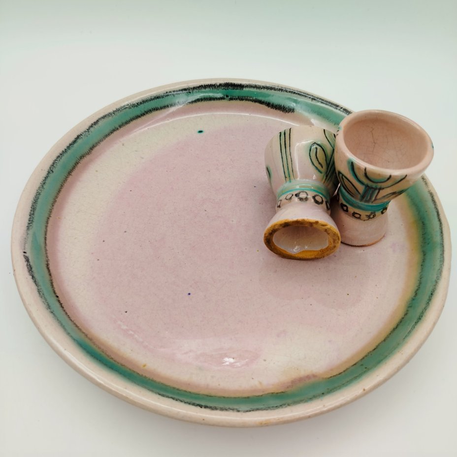 Набор для крепких напитков на 2 персоны (поднос, кувшин, 2 рюмки), Гжельский экспериментальный керамический завод с. Речицы