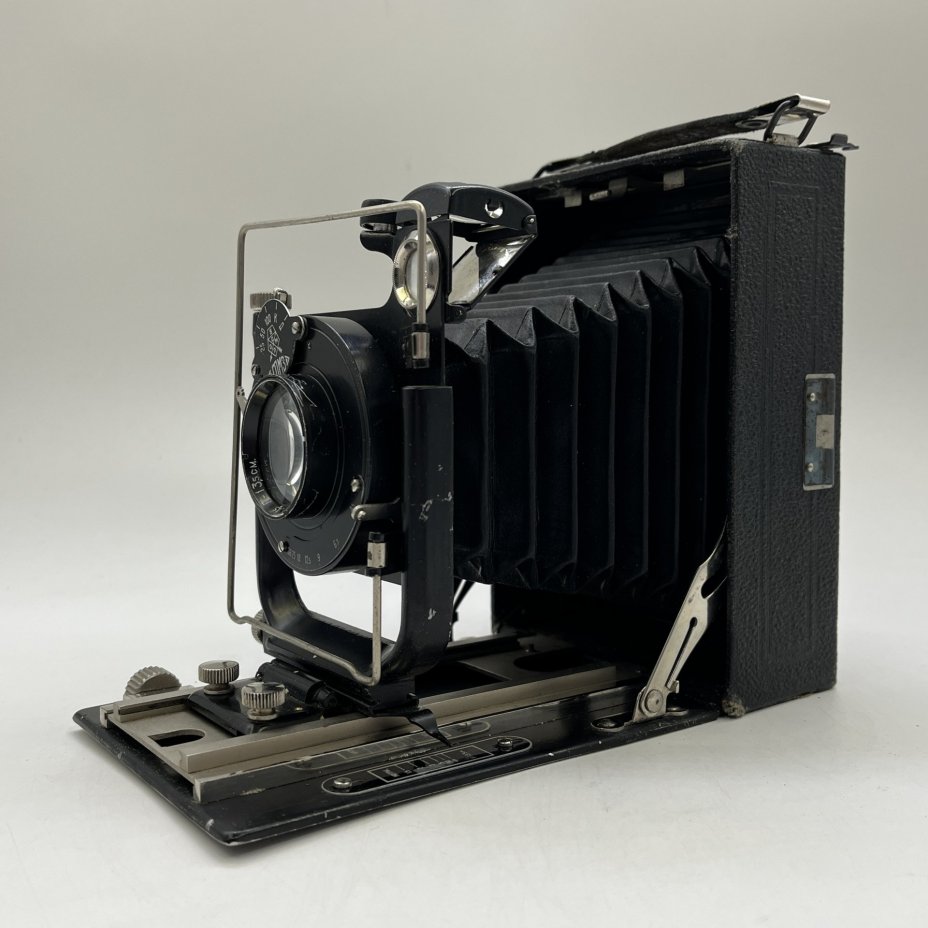 Фотоаппарат пластиночный "Фотокор-1" в оригинальном кофре с пластинами в комплекте, металл, стекло, кожа, искусственная кожа, Государственный оптико-механический завод имени ОГПУ (ГОМЗ), СССР, 1930-1941 гг., Государственный оптико-механический завод имени ОГПУ (ГОМЗ)