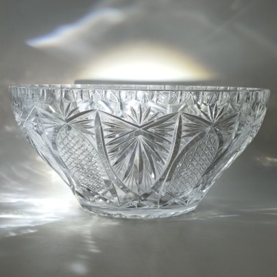 Салатник с резным геометрическим декором, хрусталь, алмазная грань, СССР, 1970-1990 гг.