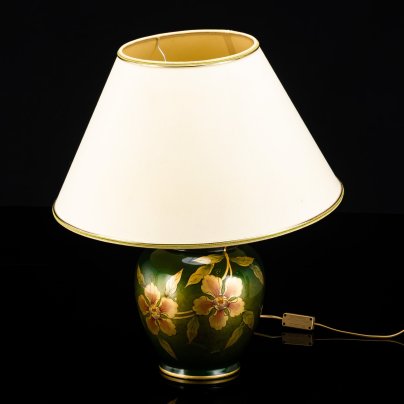 Лампа настольная с массивным основанием темно-зеленого оттенка и цветочным декором, подпись "Ida Bellini"