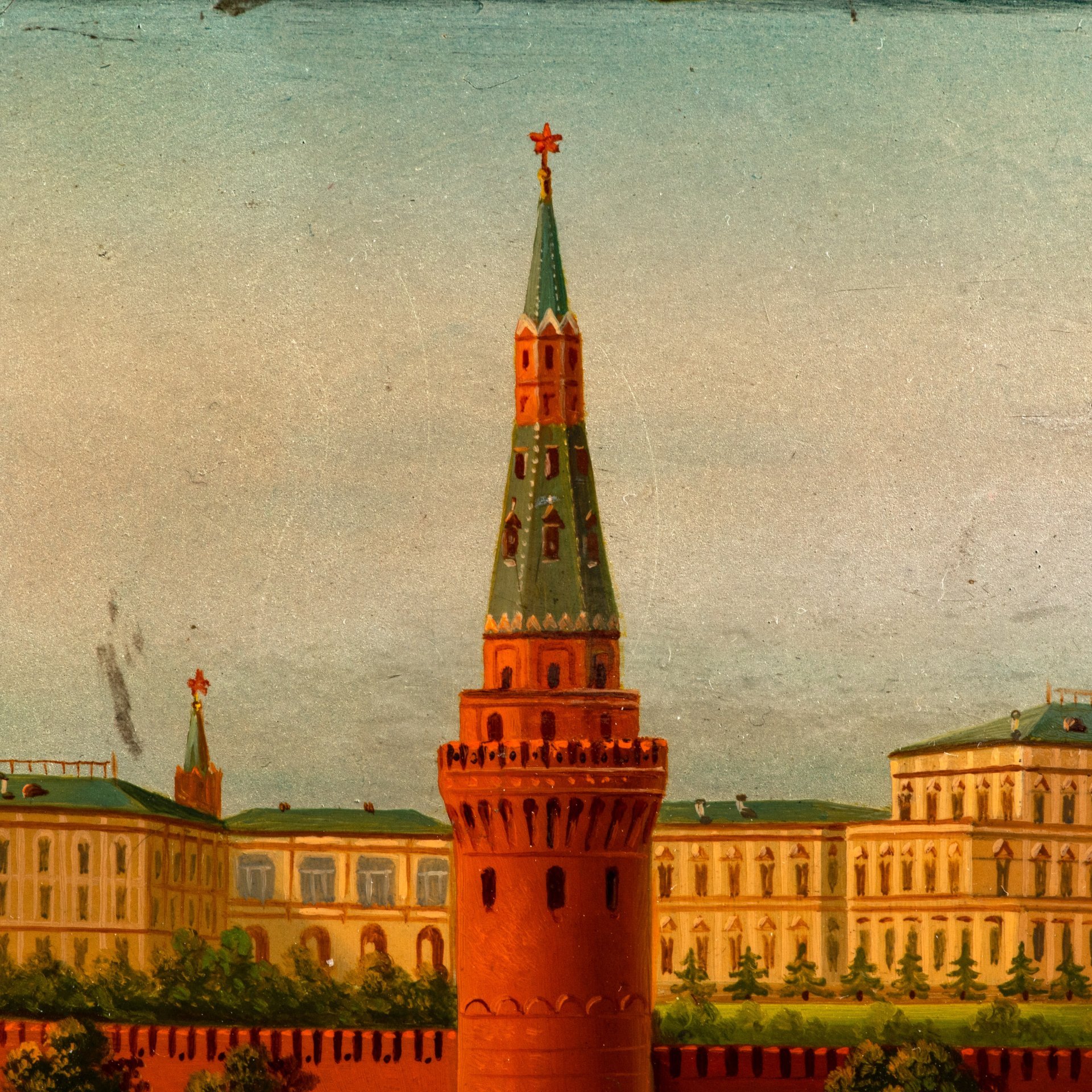 Шкатулка (лаковая миниатюра) "Кремль", папье-маше, лак, роспись, Федоскинская фабрика миниатюрной живописи (Федоскино), СССР, 1962 г., Федоскинская фабрика миниатюрной живописи (Федоскино)