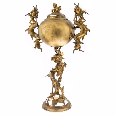 Ваза (ароматница), декорированная фигурами драконов, бронза, Азия, 1970-1980 гг.