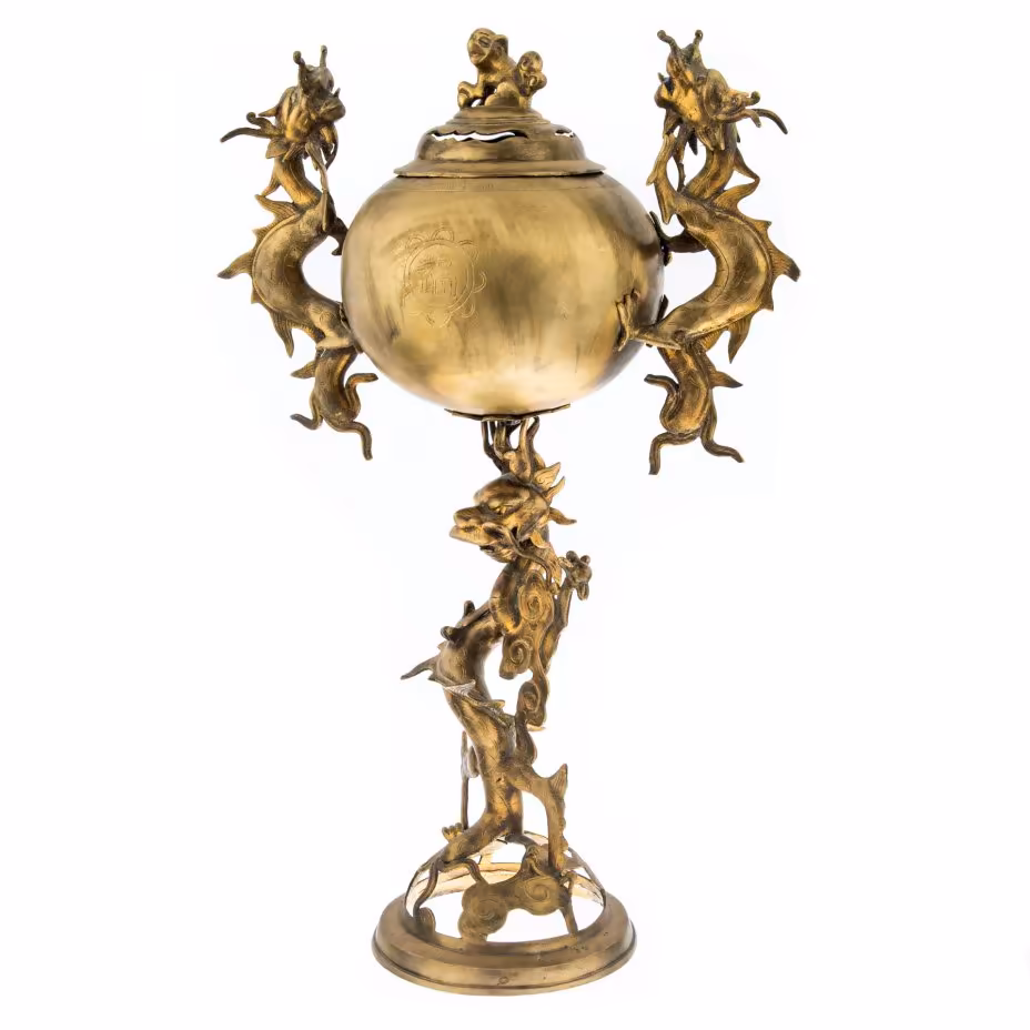 Ваза (ароматница), декорированная фигурами драконов, бронза, Азия, 1970-1980 гг.