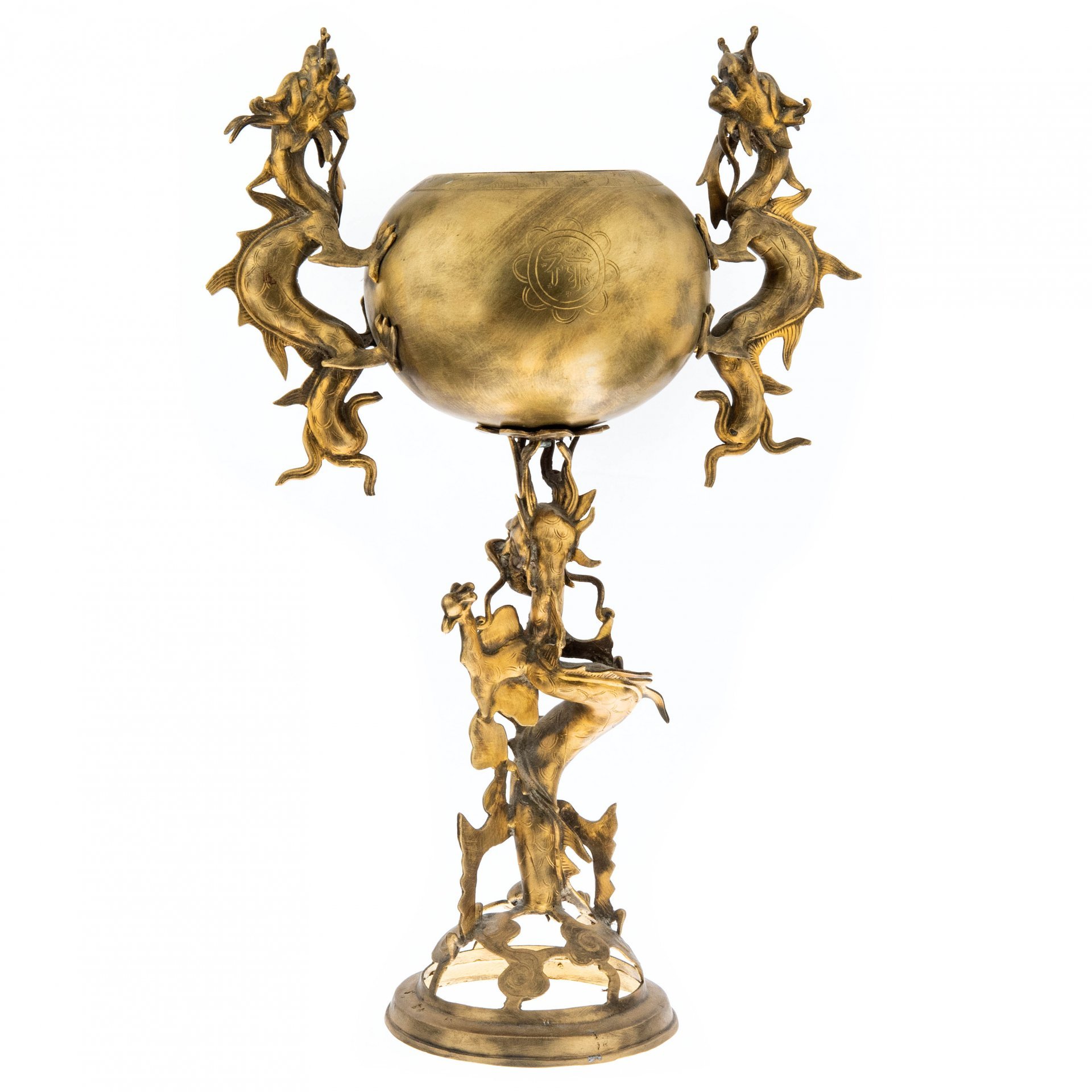 Ваза (ароматница), декорированная фигурами драконов, бронза, Азия, 1970-1980 гг.