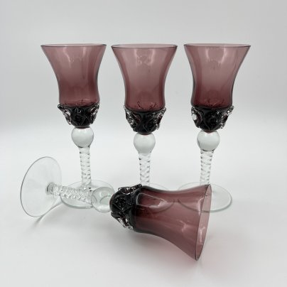 Набор из 4 бокалов, автор Г. Паламар, цветное стекло, налепы, гутная техника, Стрыйский стекольный завод, СССР, 1960-1980 гг.