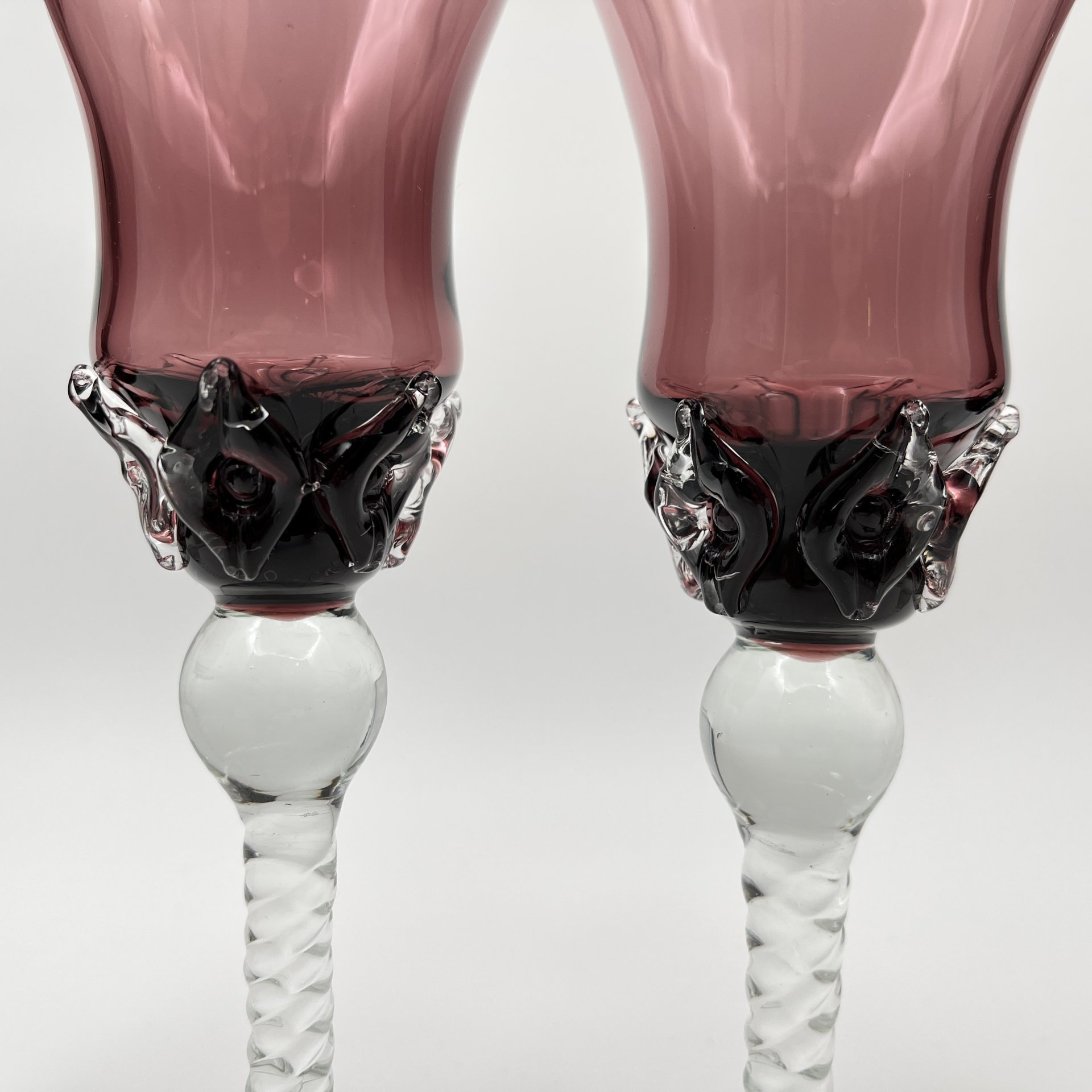 Набор из 4 бокалов, автор Г. Паламар, цветное стекло, налепы, гутная техника, Стрыйский стекольный завод, СССР, 1960-1980 гг.