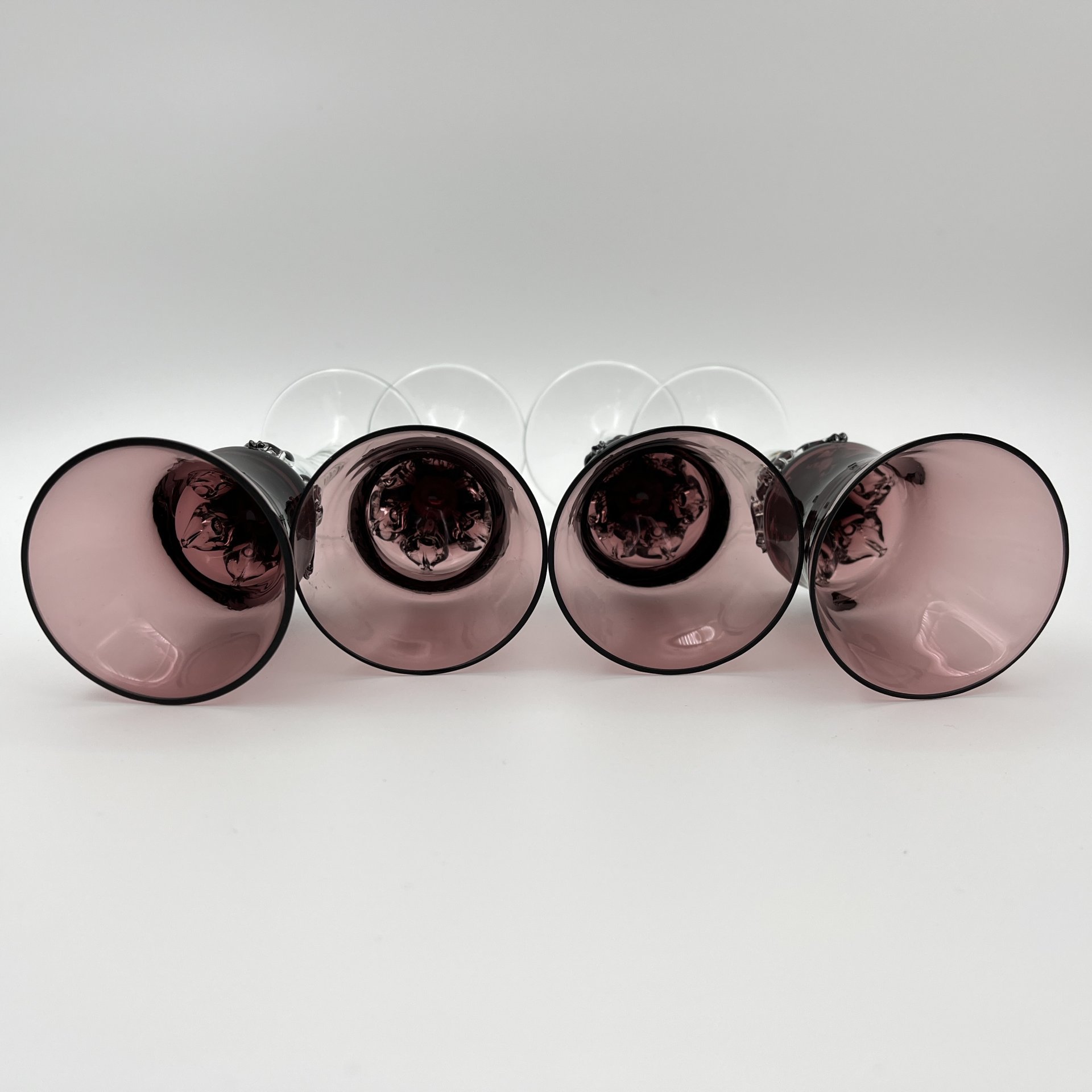 Набор из 4 бокалов, автор Г. Паламар, цветное стекло, налепы, гутная техника, Стрыйский стекольный завод, СССР, 1960-1980 гг.