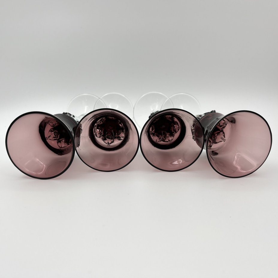 Набор из 4 бокалов, автор Г. Паламар, цветное стекло, налепы, гутная техника, Стрыйский стекольный завод, СССР, 1960-1980 гг.