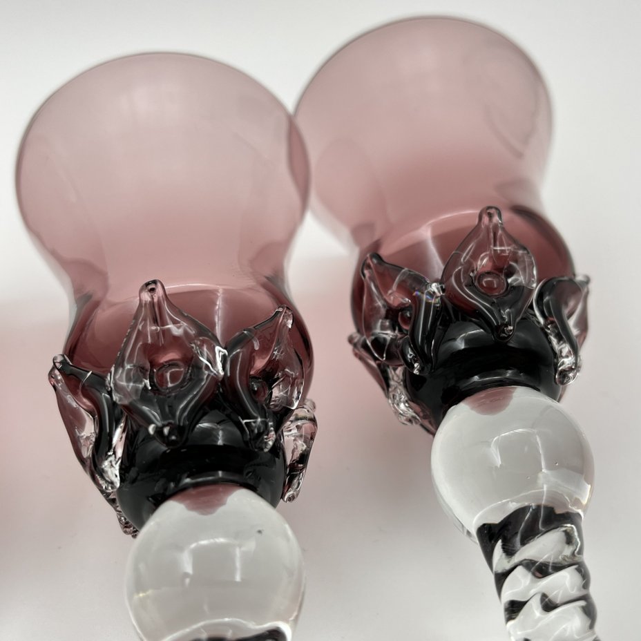 Набор из 4 бокалов, автор Г. Паламар, цветное стекло, налепы, гутная техника, Стрыйский стекольный завод, СССР, 1960-1980 гг.