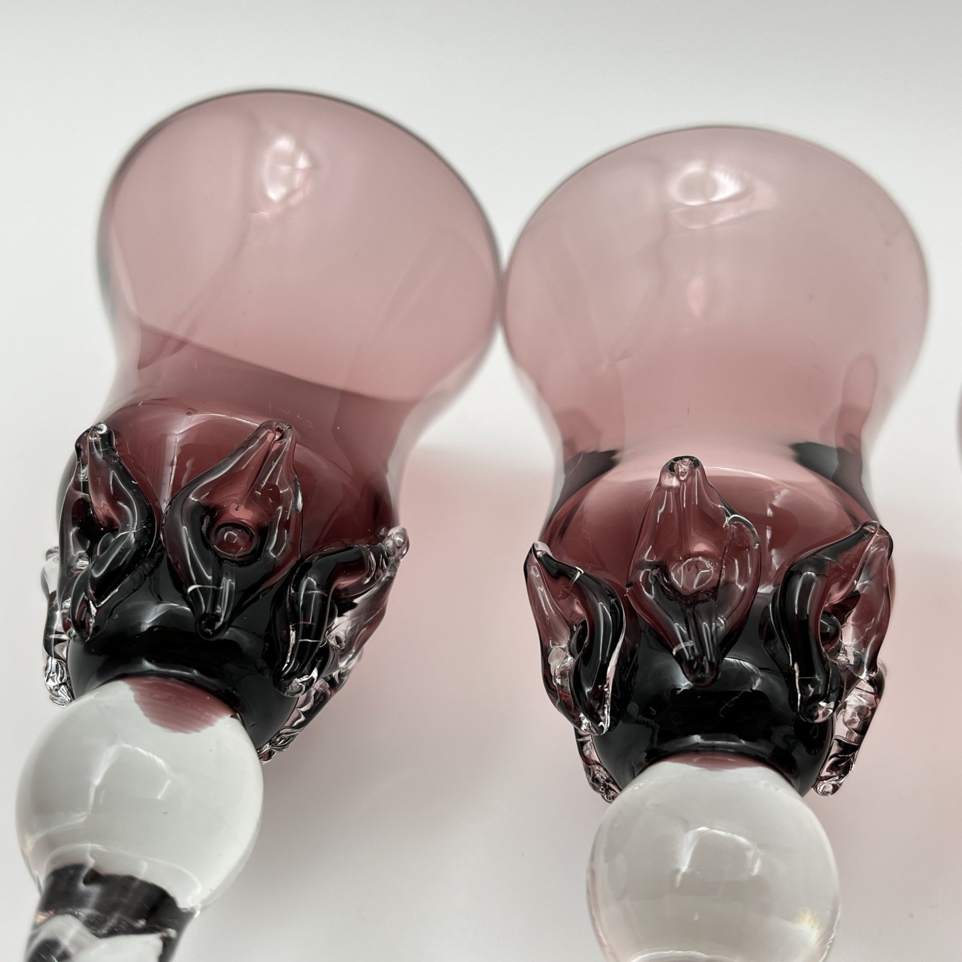 Набор из 4 бокалов, автор Г. Паламар, цветное стекло, налепы, гутная техника, Стрыйский стекольный завод, СССР, 1960-1980 гг.