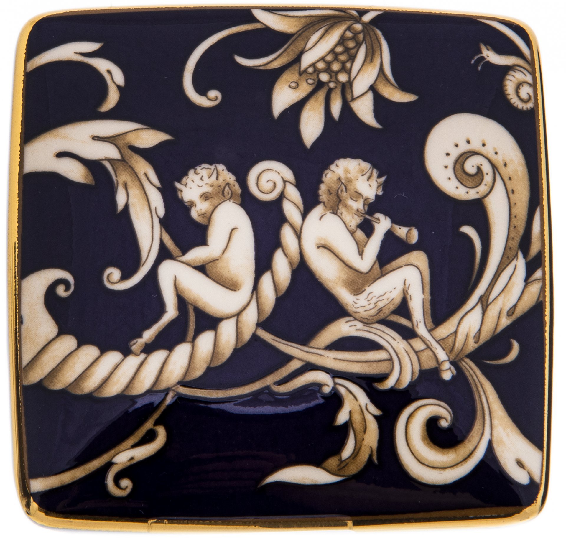 Шкатулка квадратная "Cornucopia", фарфор, деколь, золочение, мануфактура "Wedgwood", Англия, 2000-2020 гг., Wedgwood