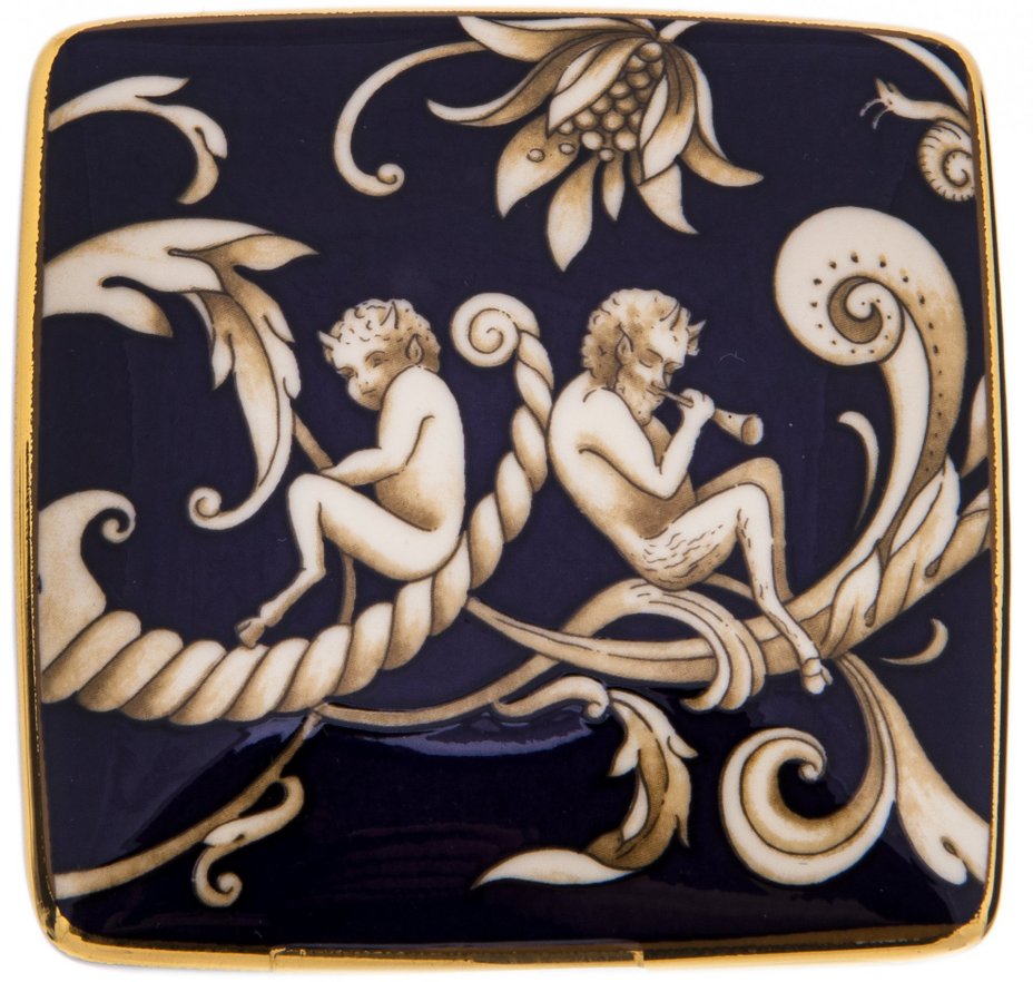 Шкатулка квадратная "Cornucopia", фарфор, деколь, золочение, мануфактура "Wedgwood", Англия, 2000-2020 гг., Wedgwood