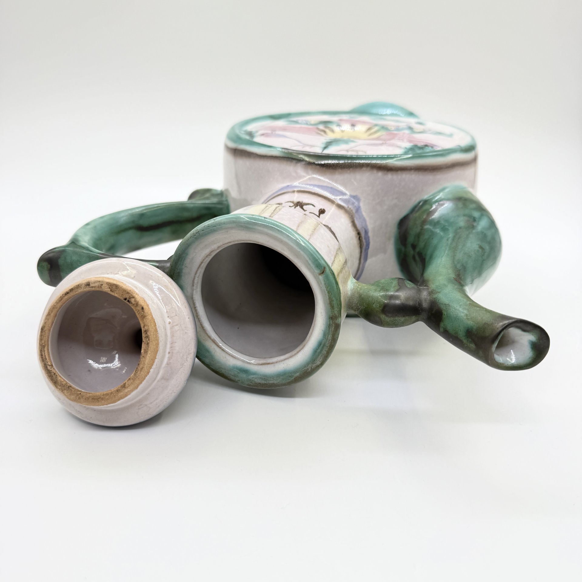 Кумган, украшенный пейзажем, Гжель, керамика, роспись, СССР, 1986 г.