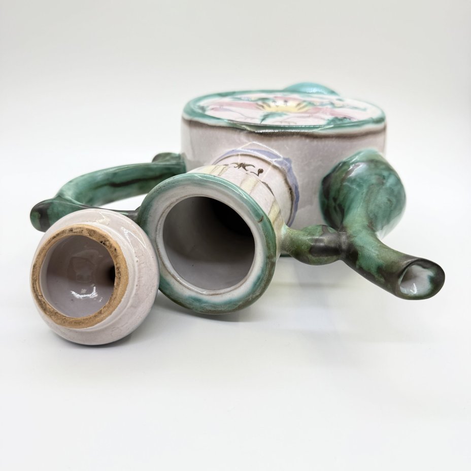 Кумган, украшенный пейзажем, Гжель, керамика, роспись, СССР, 1986 г.