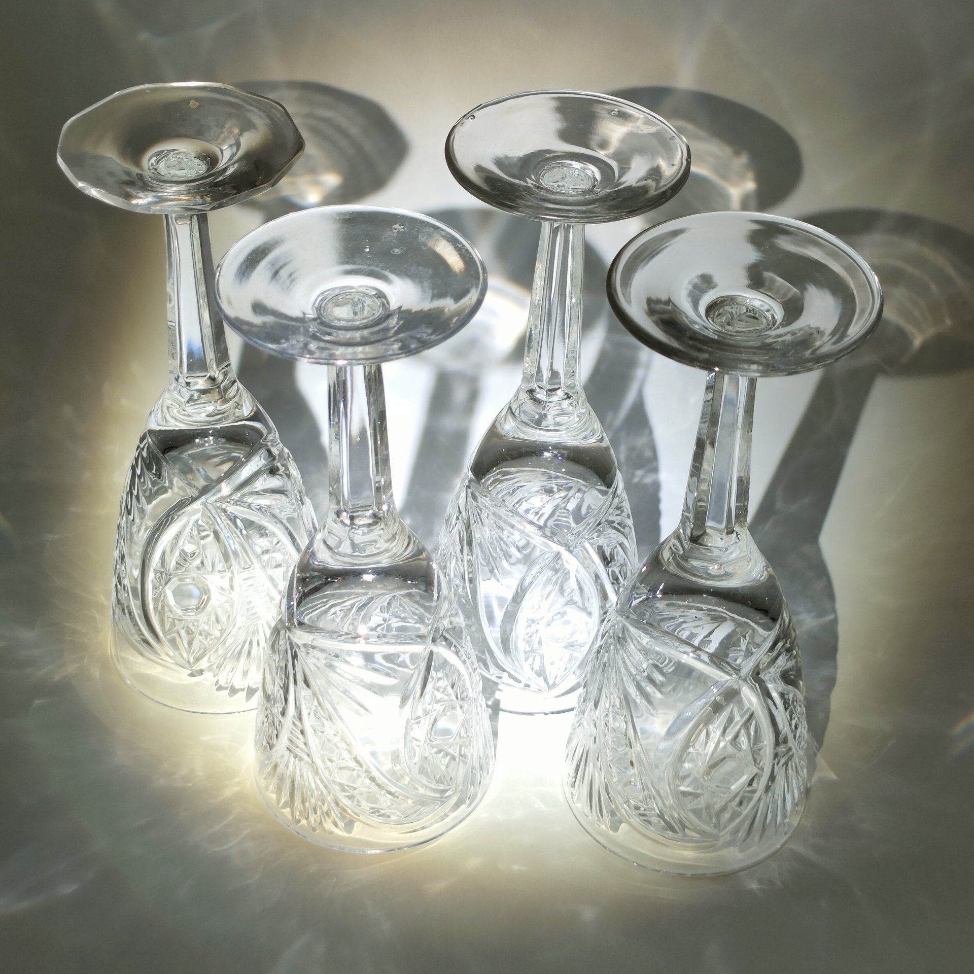 Набор из 4-х бокалов с резным геометрическим декором (в подборе), хрусталь, алмазная грань, СССР, 1970-1990 гг.