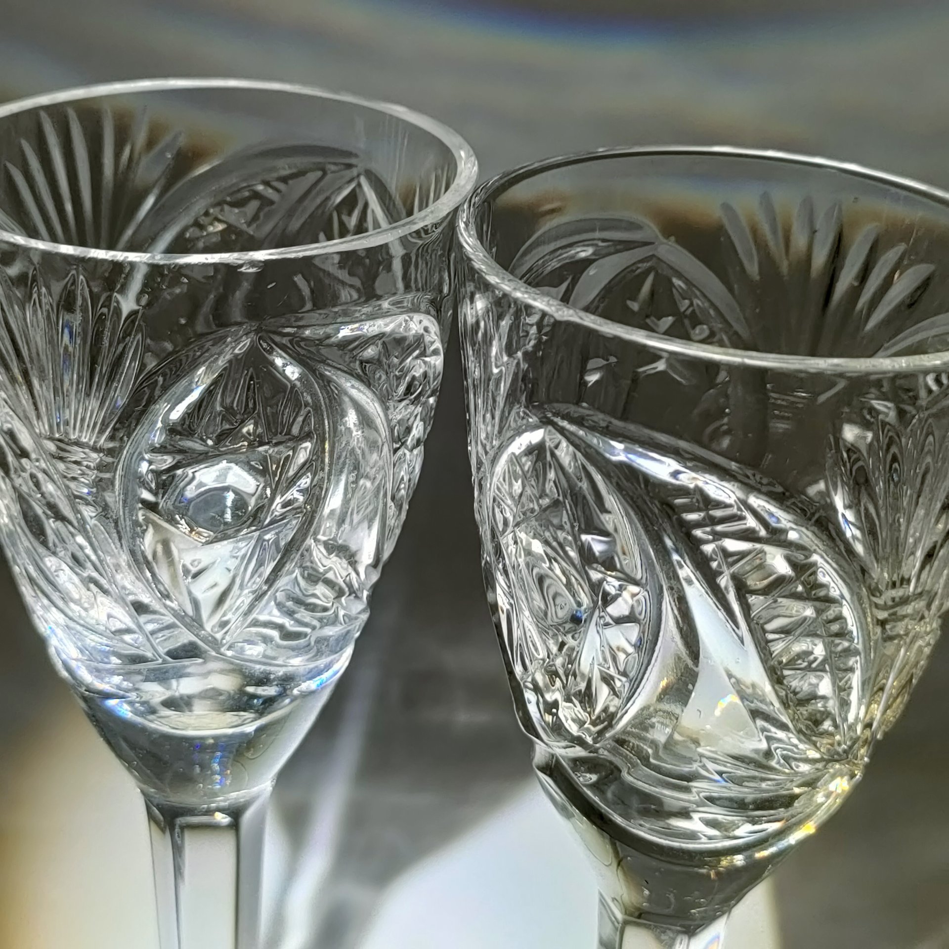 Набор из 4-х бокалов с резным геометрическим декором (в подборе), хрусталь, алмазная грань, СССР, 1970-1990 гг.