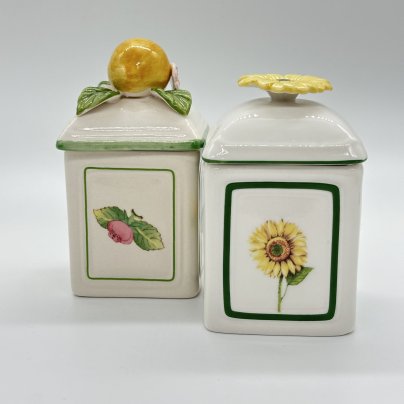 Пара банок для сыпучих продуктов (чай/сахар) из серии "French garden charm", украшенных цветами и фруктами, Villeroy & Boch