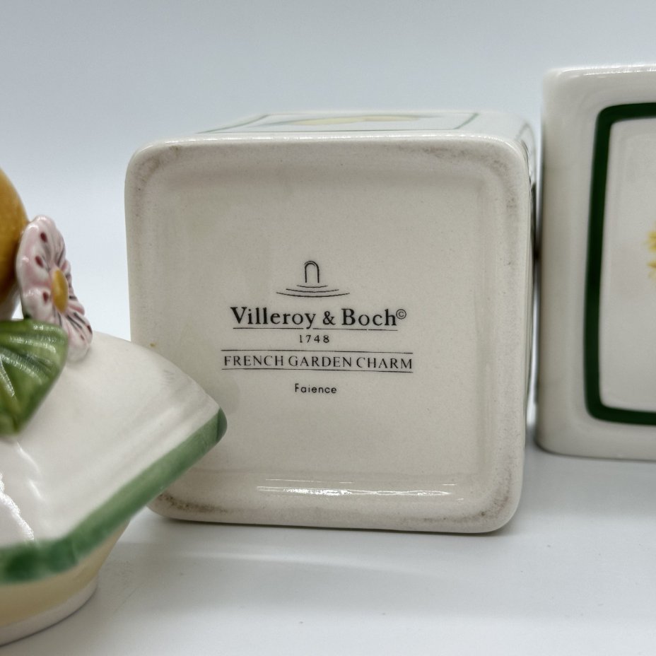 Пара банок для сыпучих продуктов (чай/сахар) из серии "French garden charm", украшенных цветами и фруктами, Villeroy & Boch