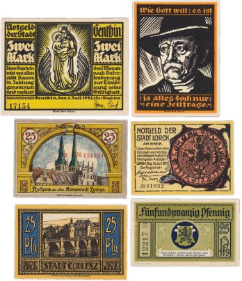 Германия (разные земли) набор из 6 нотгельдов 1920-1923