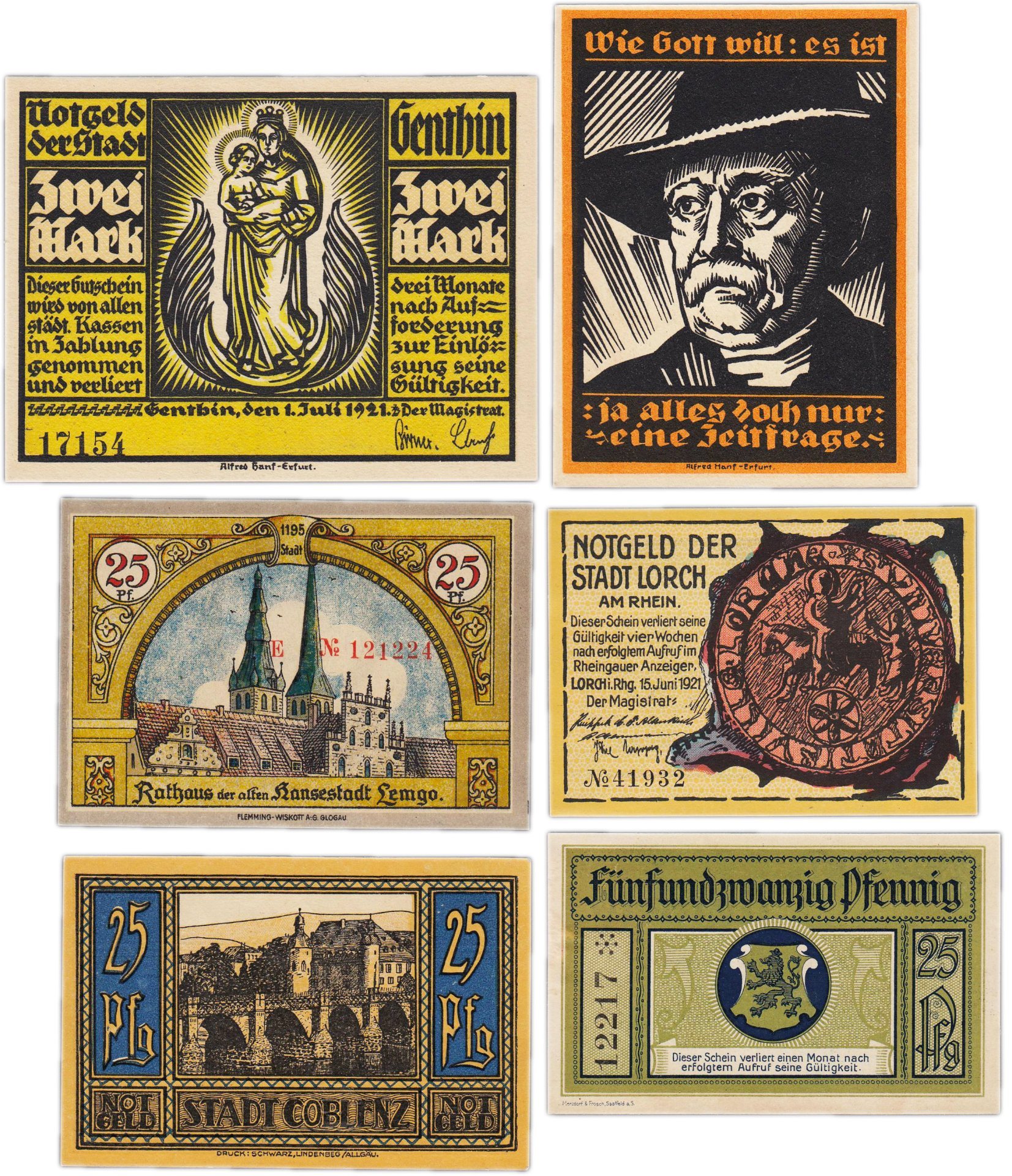 Германия (разные земли) набор из 6 нотгельдов 1920-1923