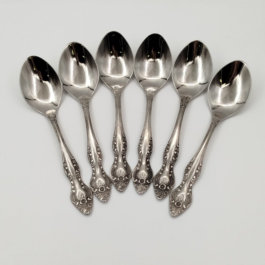 Набор столовых приборов на 6 песрон (30 предметов) с растительным декором в оригинальной коробке, нержавеющая стальл, картон, Павловский завод художественных металлоизделий им. С.М. Кирова