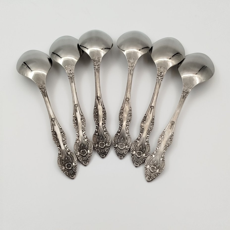 Набор столовых приборов на 6 песрон (30 предметов) с растительным декором в оригинальной коробке, нержавеющая стальл, картон, Павловский завод художественных металлоизделий им. С.М. Кирова