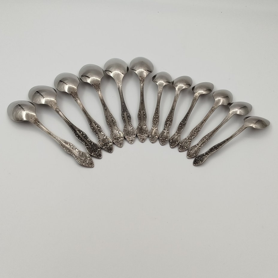 Набор столовых приборов на 6 песрон (30 предметов) с растительным декором в оригинальной коробке, нержавеющая стальл, картон, Павловский завод художественных металлоизделий им. С.М. Кирова