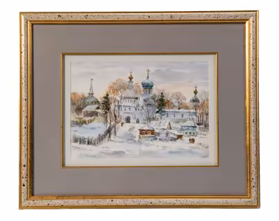 Картина "Пейзаж с церковью", художник В.Михайлов(?)