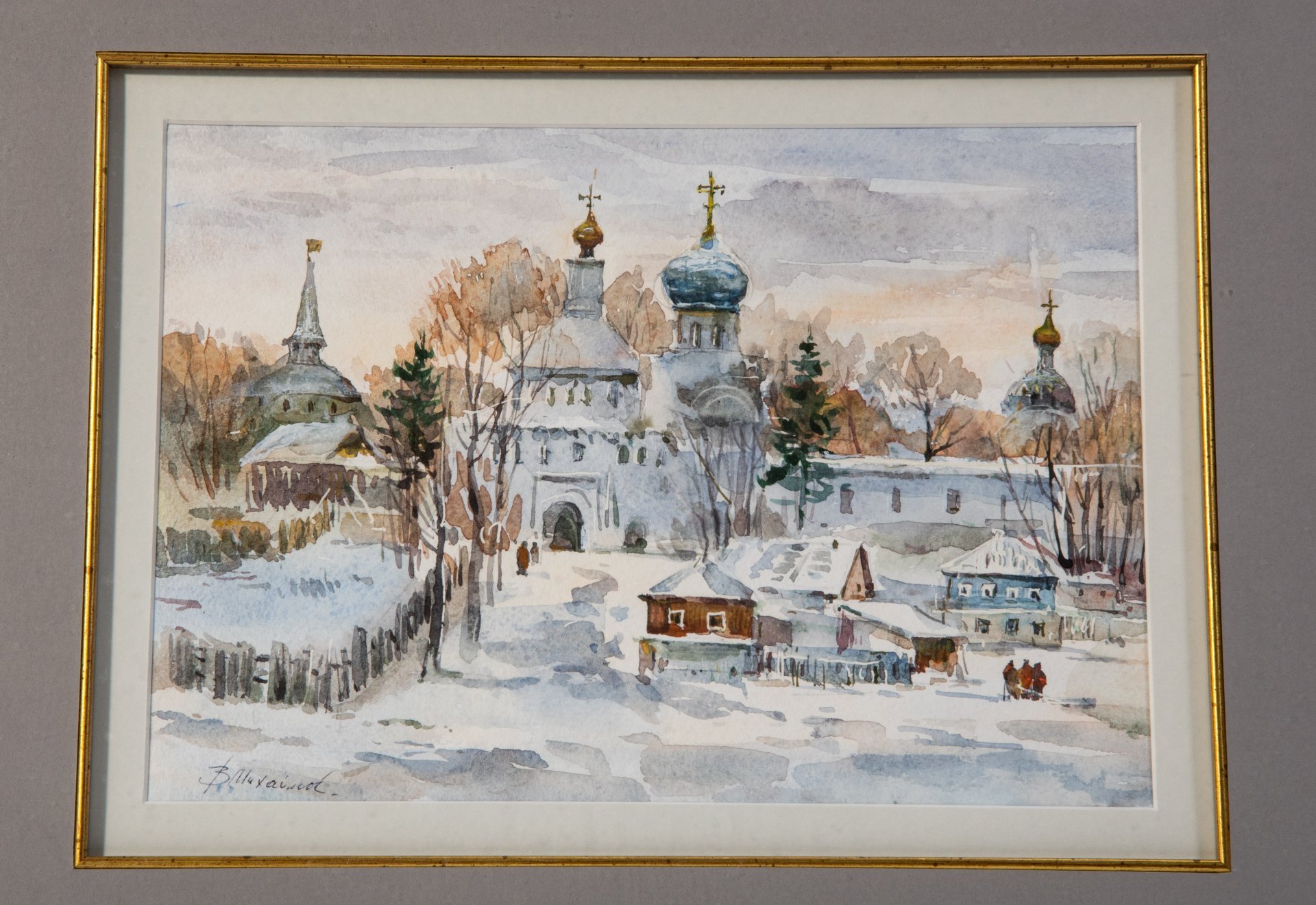 Картина "Пейзаж с церковью", художник В.Михайлов(?)