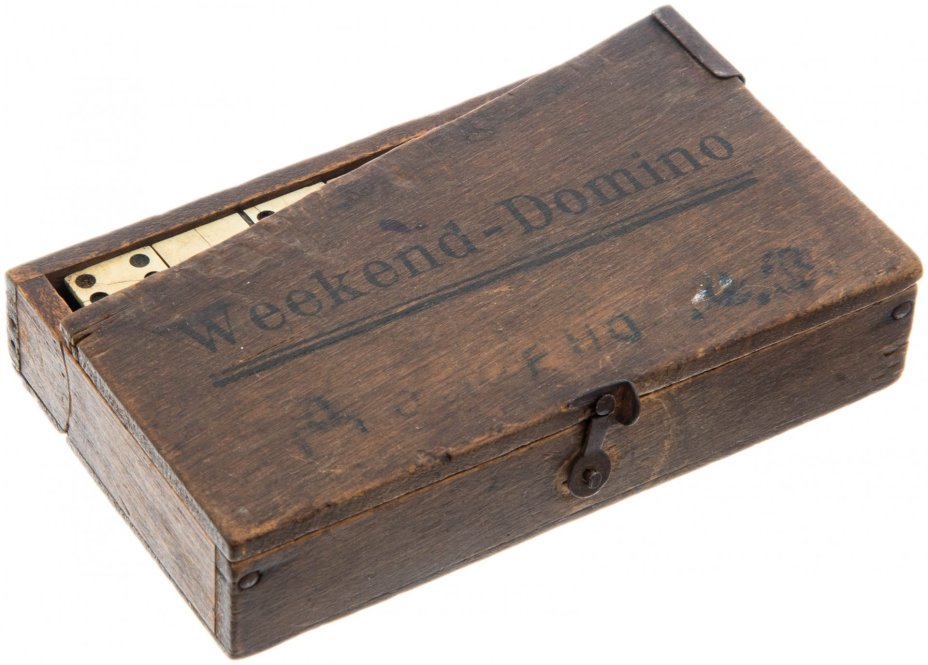 Домино в родной коробке "Weekend - Domino", дерево, кость, Великобритания,  1890-1910 гг.