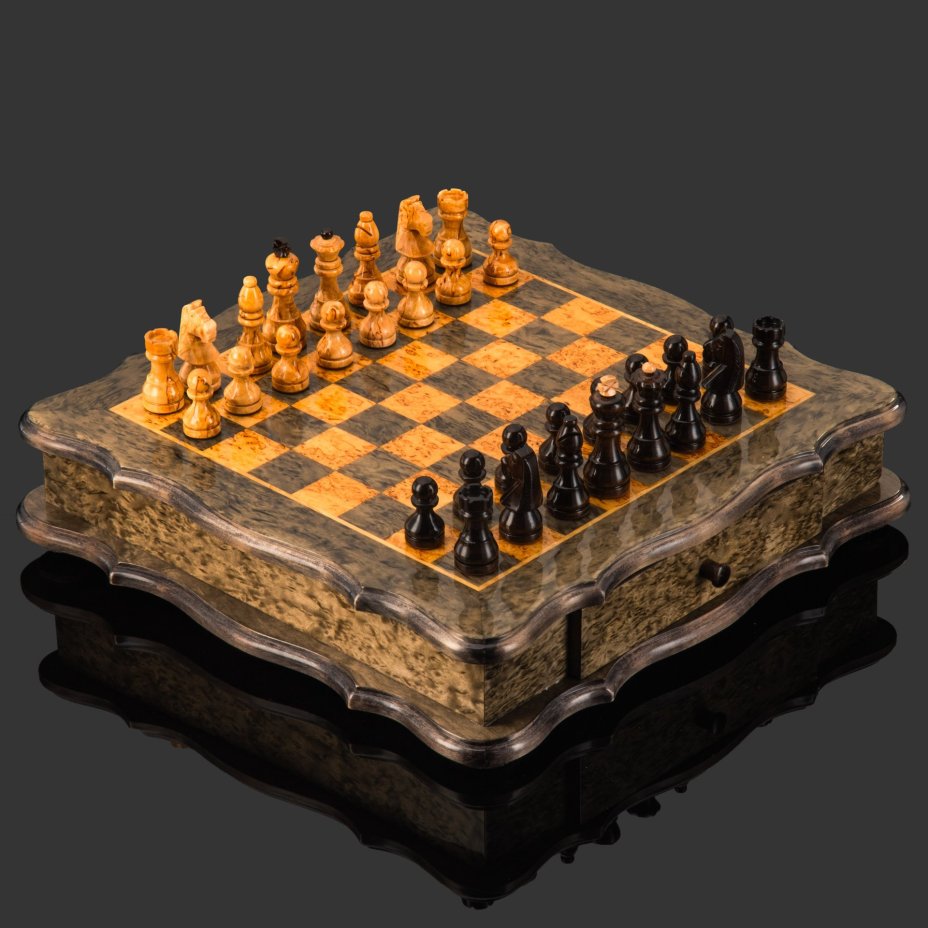 Шахматы, дерево, карельская береза, шлифовка, паркетри, морение, Российская Федерация, 2025 г.