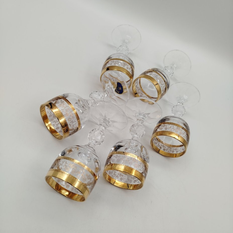 Набор из 6-ти рюмок с растительным декором, стекло, золочение, Bohemia Crystal (Bohemia Glass), Чехия, 1990-2010 гг.