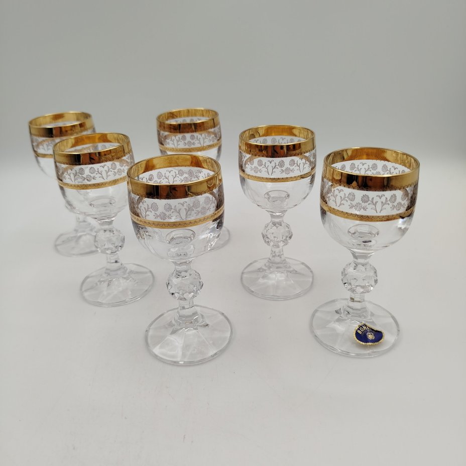 Набор из 6-ти рюмок с растительным декором, стекло, золочение, Bohemia Crystal (Bohemia Glass), Чехия, 1990-2010 гг., Bohemia Crystal (Bohemia Glass)