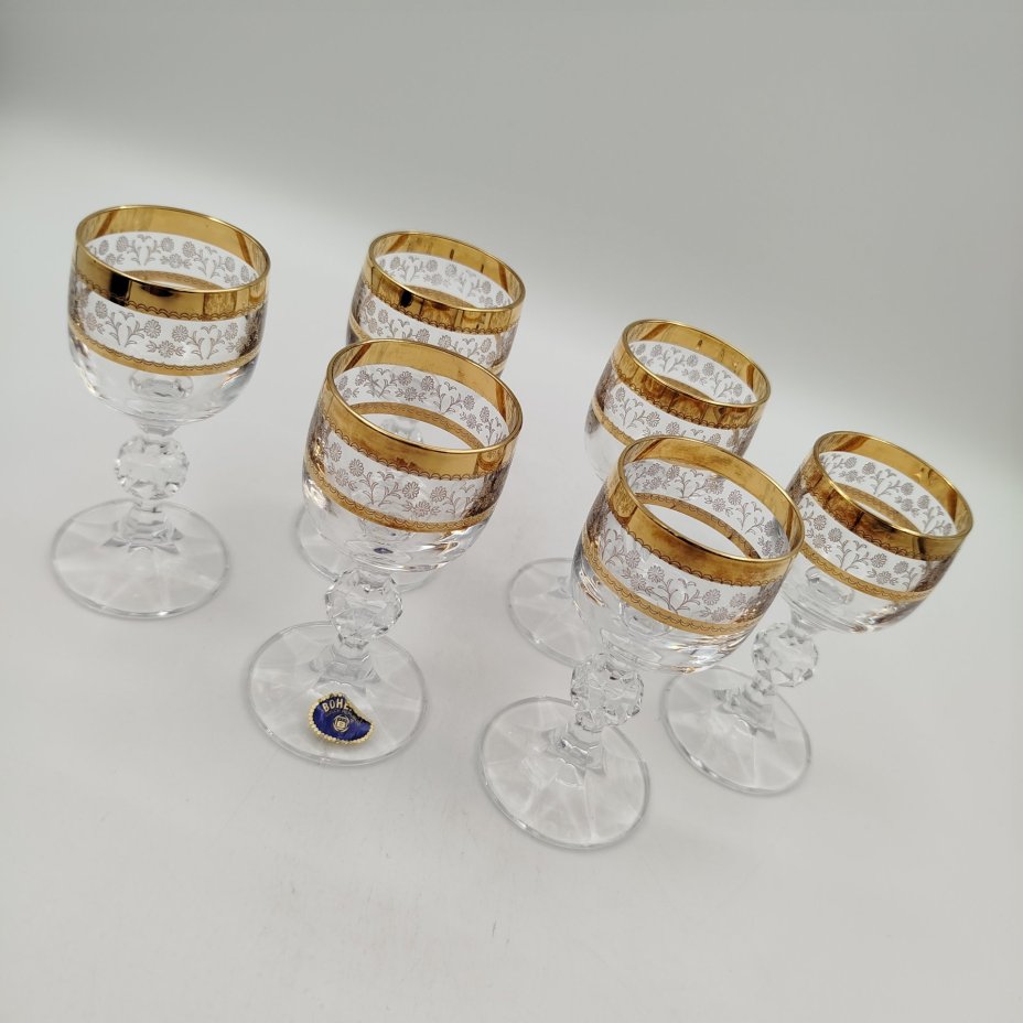 Набор из 6-ти рюмок с растительным декором, стекло, золочение, Bohemia Crystal (Bohemia Glass), Чехия, 1990-2010 гг., Bohemia Crystal (Bohemia Glass)