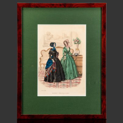 Иллюстрация к французскому журналу мод "Modes Francaises", выпуск февраль 1849 года, автор Элоиза Лелуар (Heloise Leloir), бумага, печать, картон, шпон (рама), Франция, 1849-1900 гг.