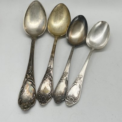 Набор из 2 столовых и 2 десертных ложек (подбор), мНЦ (медь-никель-цинк), Вольнянский завод столовых приборов им. Шевченко (ЗiШ, ЗиШ), СССР, 1970-1980 гг.