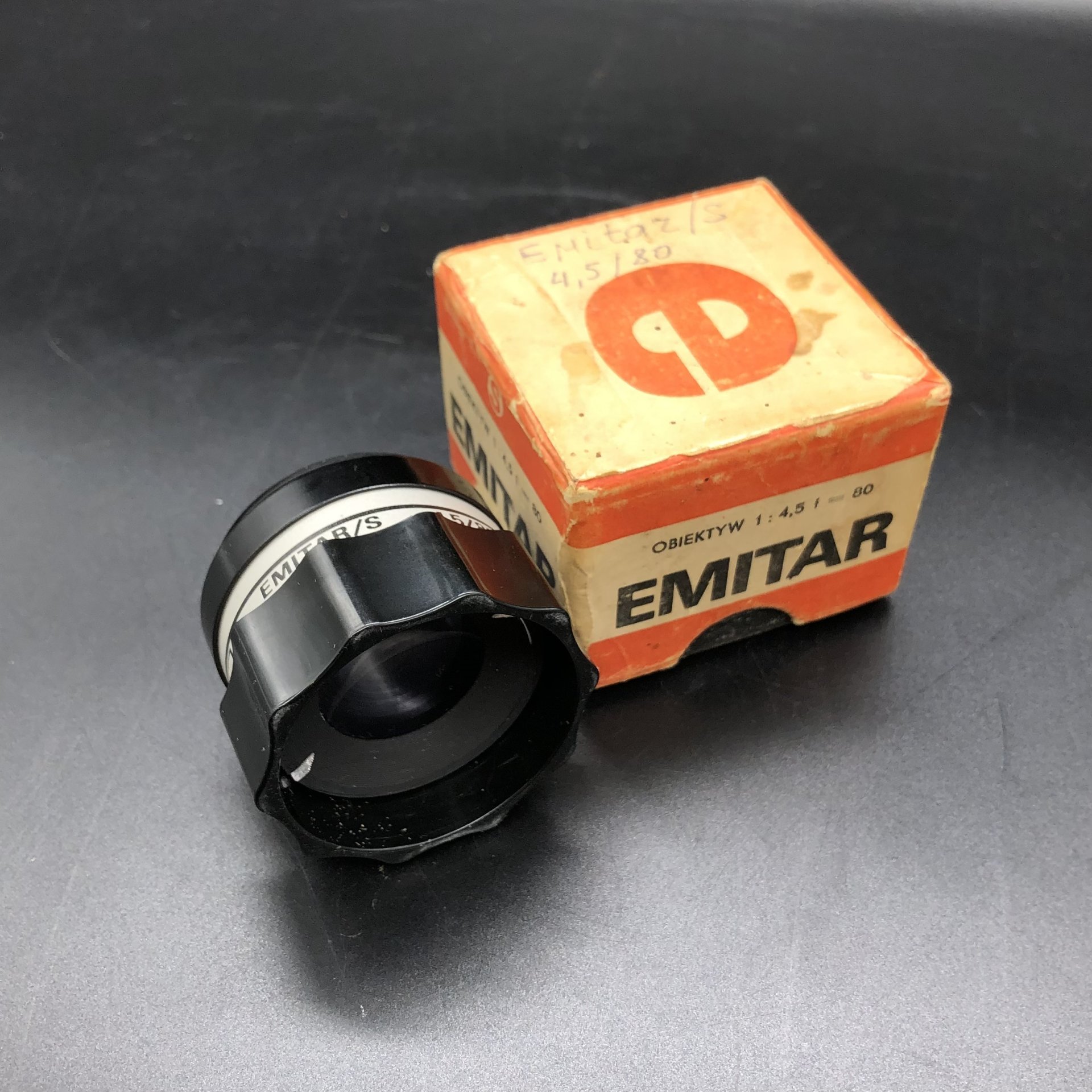 Объектив от фотоувеличителя "Emitar/S 4,5/80" в оригинальной коробке, PZO Warszawa